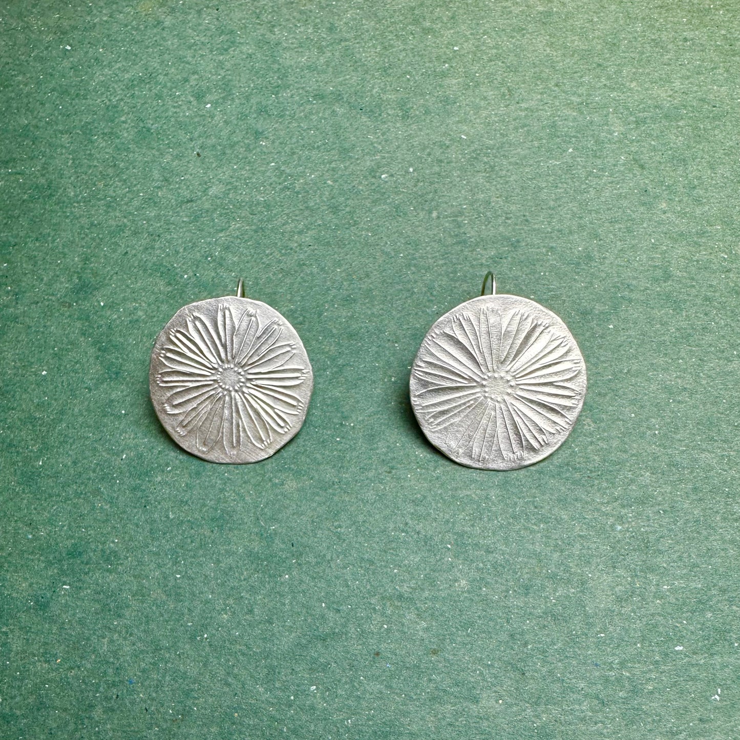 Disc Earrings -Silver- Flower Motif